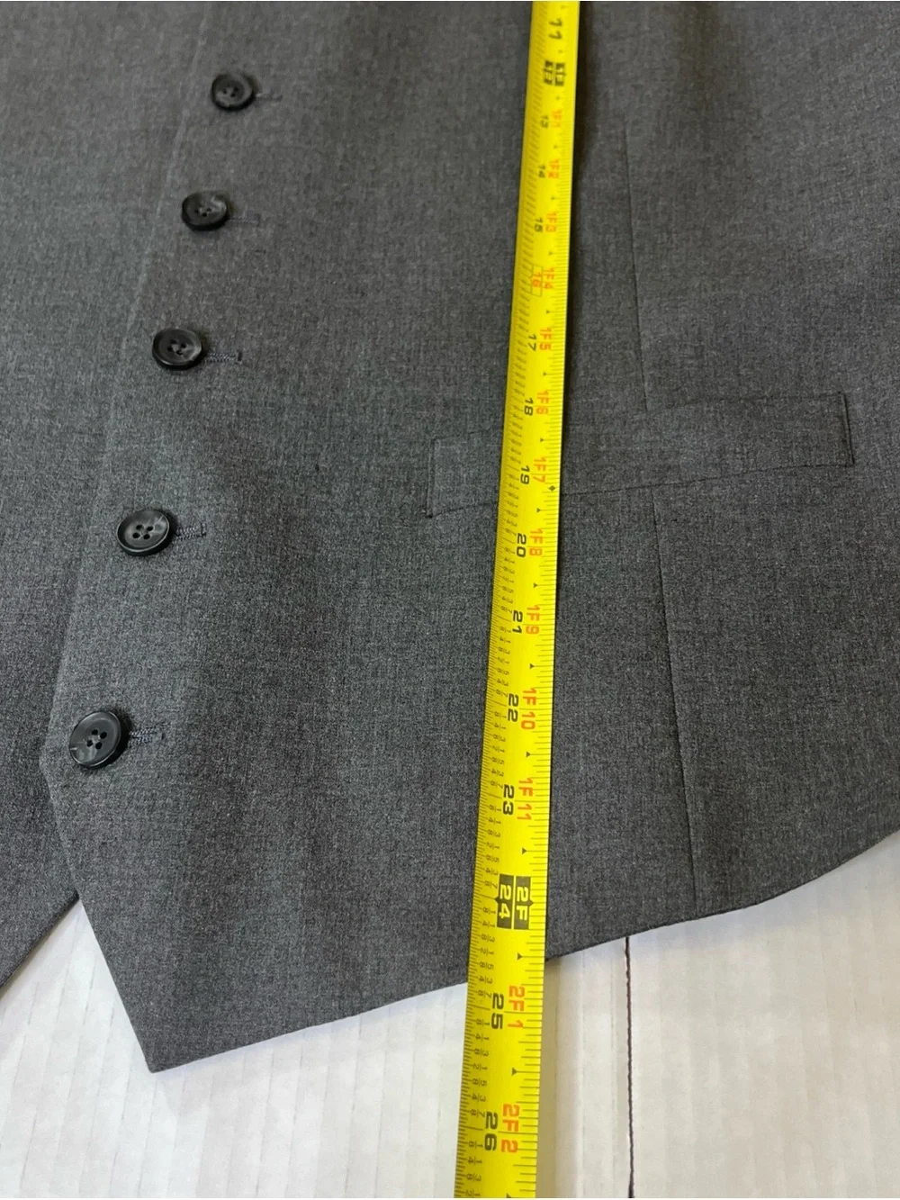 J. Ferrar Suit Vest Men's Gray V-Neck Sleeveless Button Up Lined Pockets Large